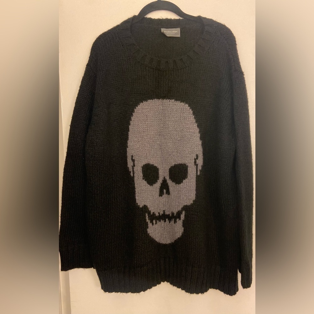 Wooden Ships Skull Long Sleeve Crew Neck Sweater Black & Gray Size S/M